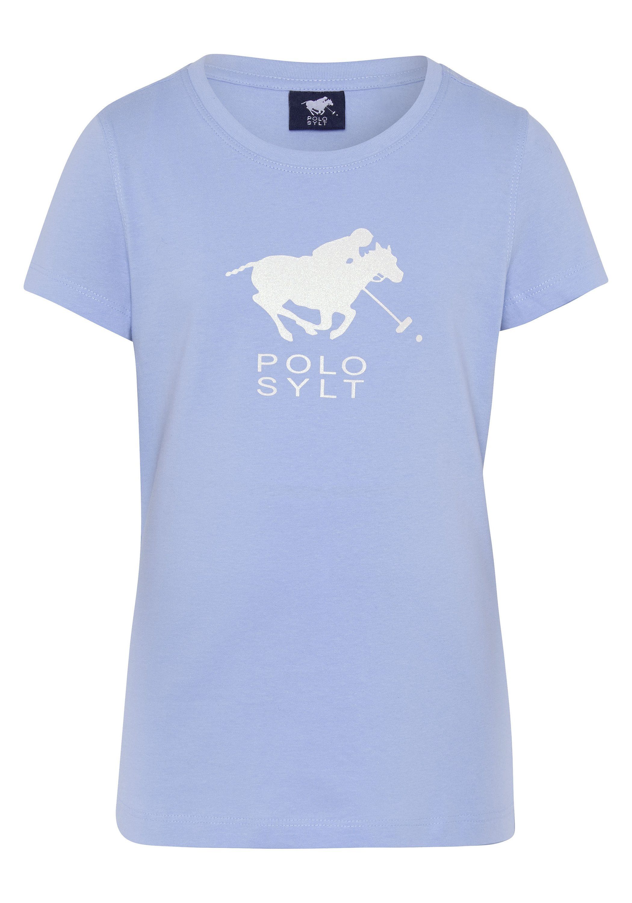 Polo Sylt Print-Shirt mit Glitzer-Logo Brunnera Blue