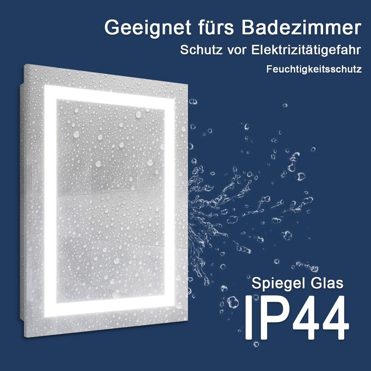 SONNI Spiegelschrank und mit Beleuchtung LED cm Hängeschrank IP44 mit Steckdose 70 Schiebetür Kippschalter 50 Badezimmer Schutzklasse Bad Licht x