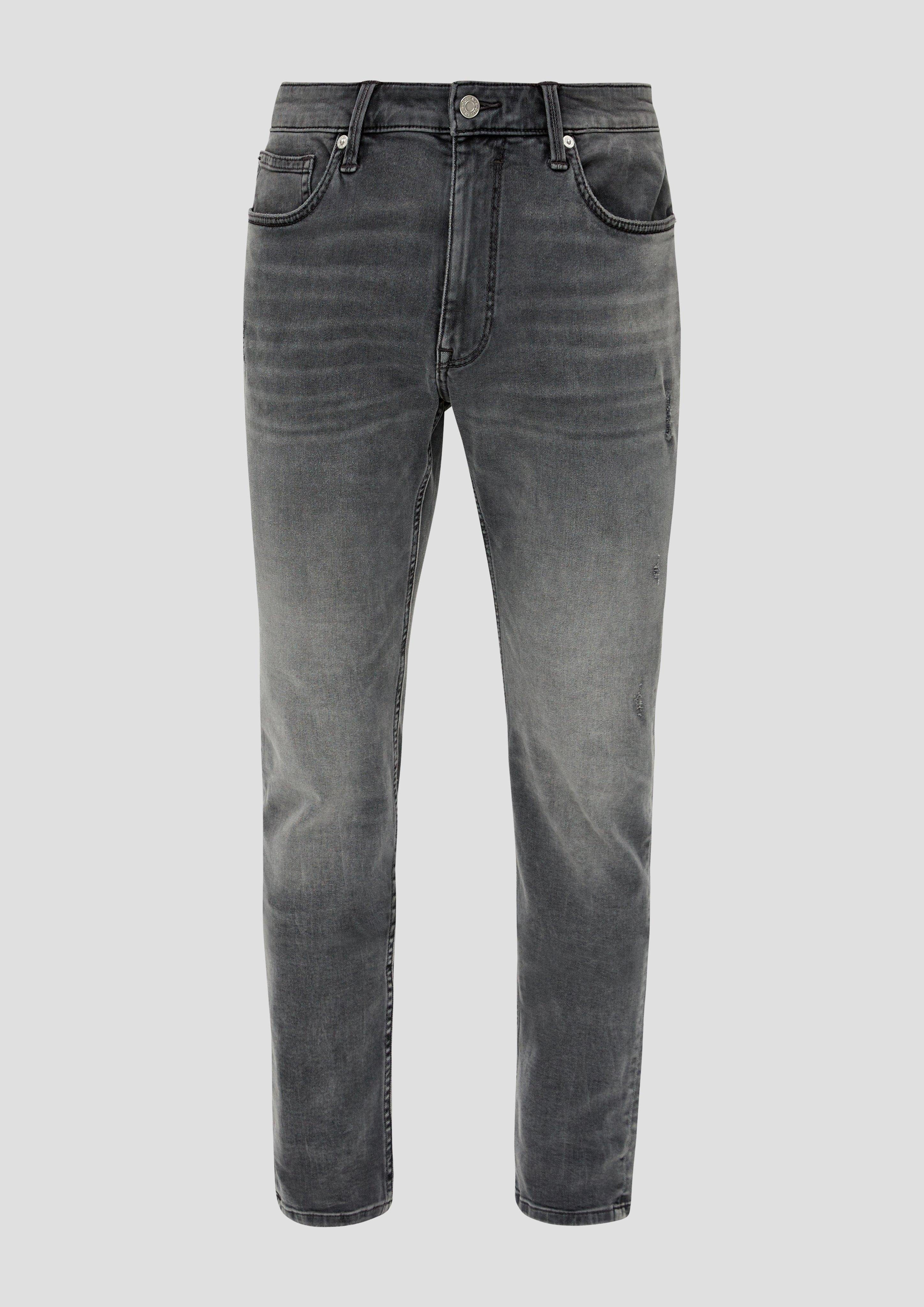 s.Oliver Stoffhose Jeans Keith / Straight Waschung, Slim Leder-Patch Mid Fit Rise Leg / 