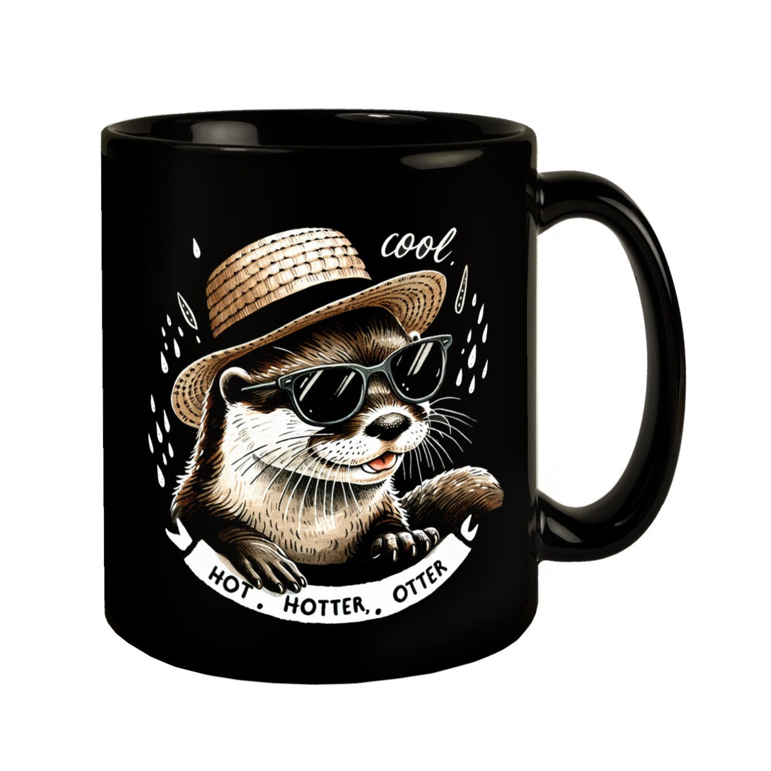 Tasse Otter mit Strohhut und Sonnenbrille Tasse in Schwarz Spruch Hot