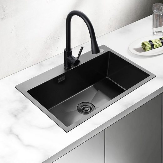 Torva Küchenspüle »Schwarze Einbauspüle handgefertigt aus Edelstahl 70