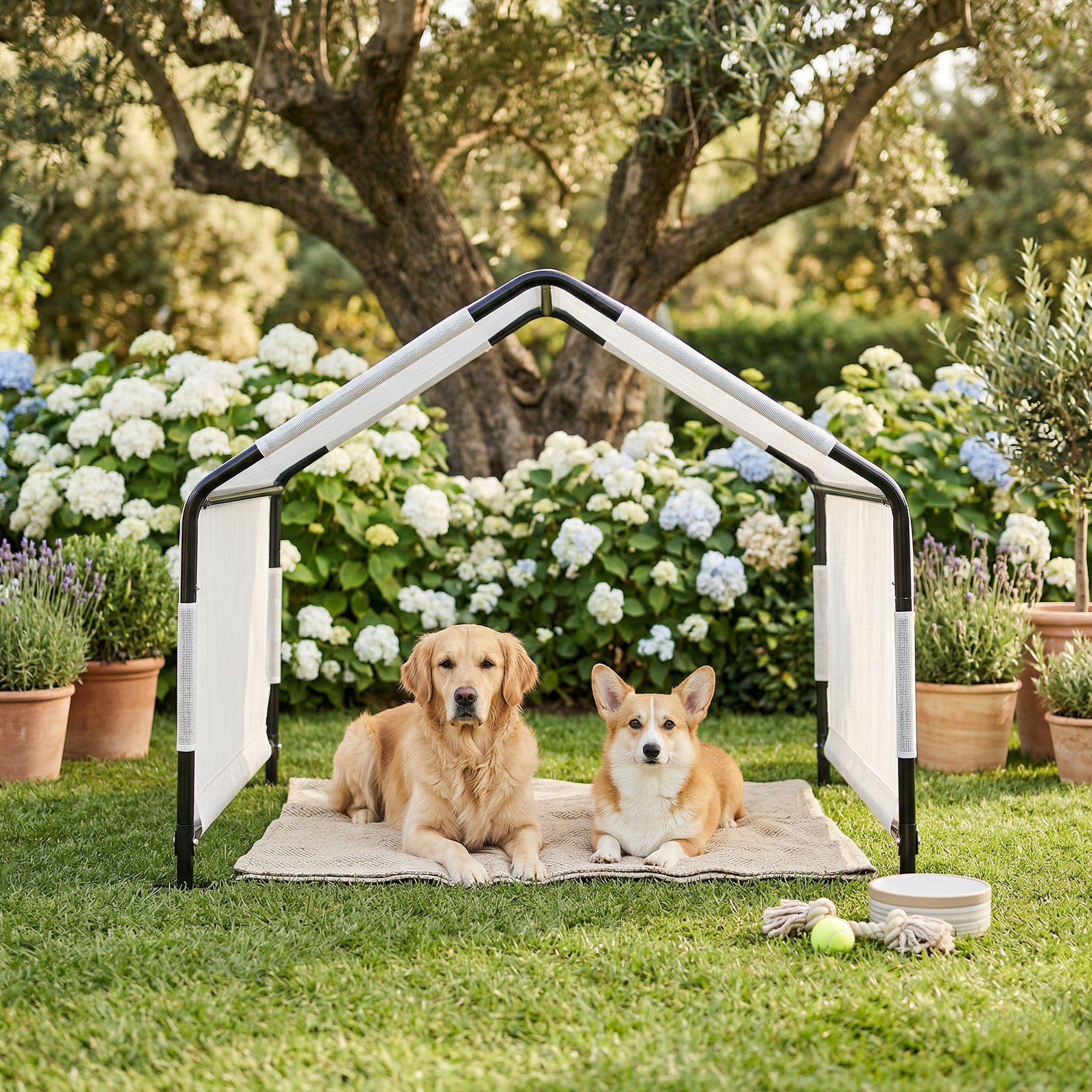 en.casa Hundehütte, »Valevali« Stahlgestell 122x122x90 cm wasserabweisend Schwarz/Weiß