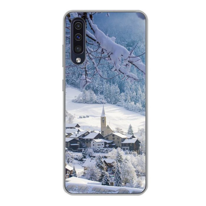 MuchoWow Handyhülle Alpen - Schnee - Dorf Handyhülle Samsung Galaxy A50 Smartphone-Bumper Print Handy