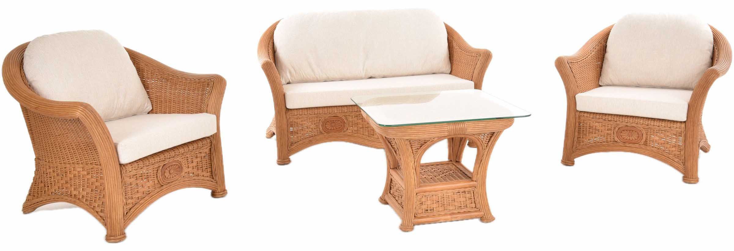Krines Home Sitzgruppe Edle Rattangarnitur Lorde Wintergarten Garnitur Rattanset Rattanmöbel, (4-tlg., 2x Sessel, 1x Zweisitzersofa, 1x Tisch), Wohnzimmerset Wohnzimmer für 4 Personen mit Tisch