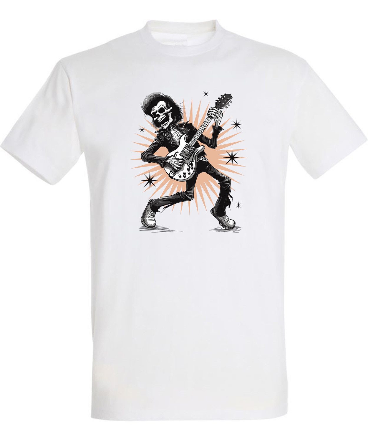 T-Shirt Herren Print Shirt - Skelett-Rocker Brustprint
