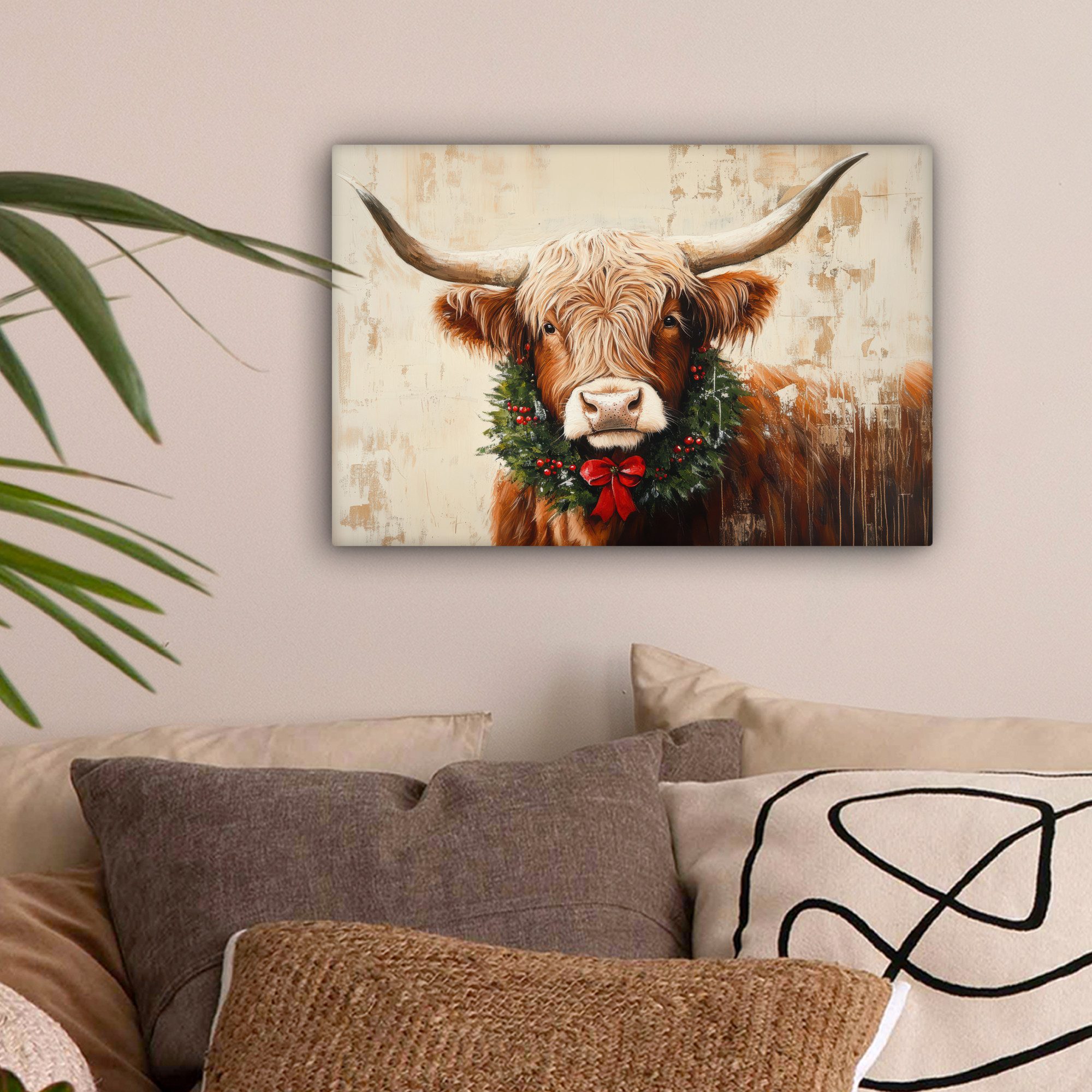 OneMillionCanvasses® Leinwandbild Weihnachten - Schottischer Highlander günstig online kaufen