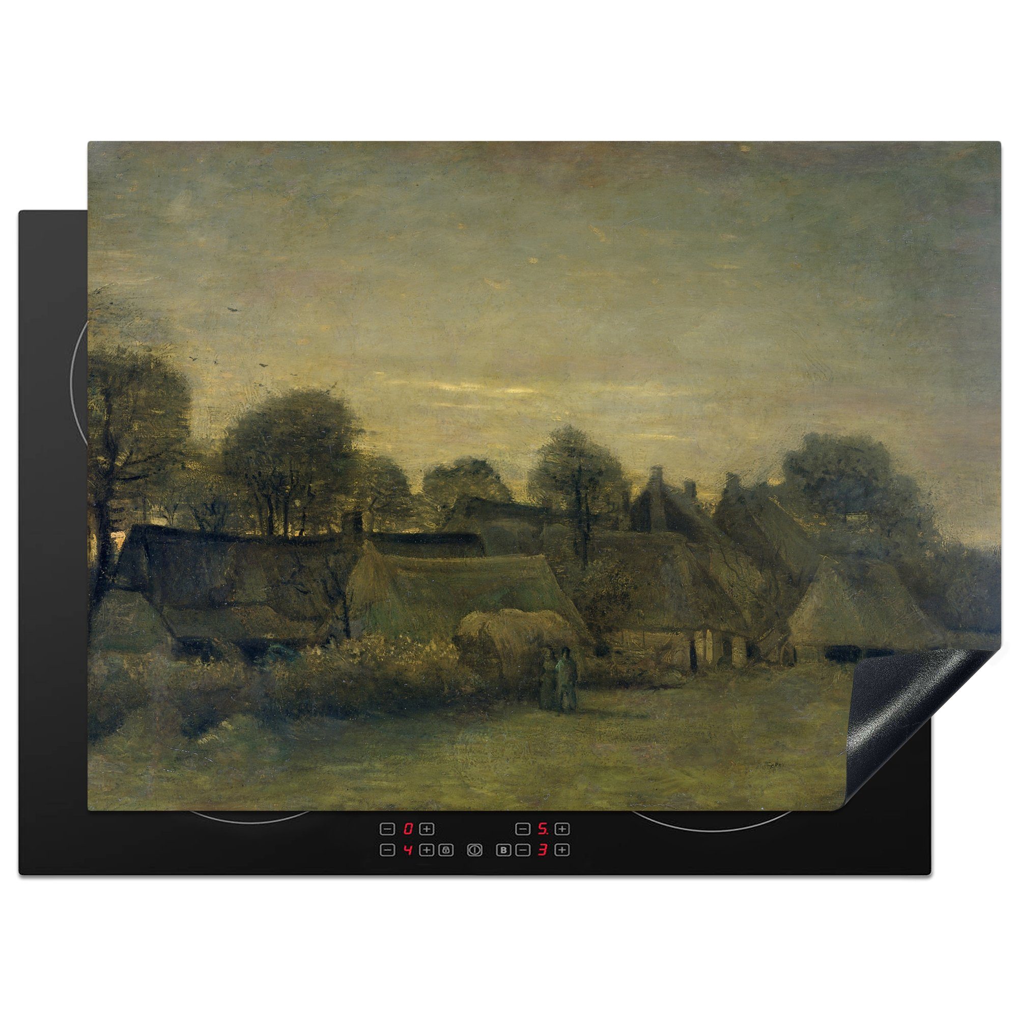 MuchoWow Herdblende-/Abdeckplatte Bauerndorf am Abend - Vincent van Gogh, Vinyl, (1 tlg), 71x52 cm, Induktionskochfeld Schutz für die küche, Ceranfeldabdeckung