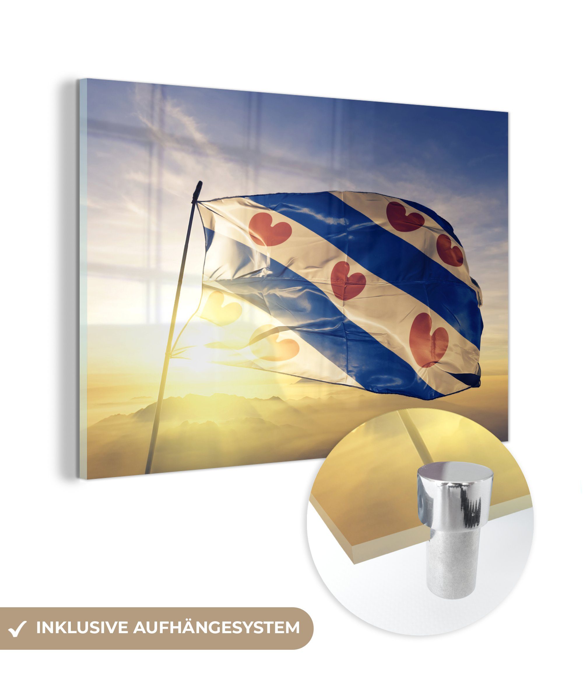 Friesland MuchoWow & Acrylglasbilder - Sonne Acrylglasbild Flagge, (1 St), Friesische Schlafzimmer Wohnzimmer -