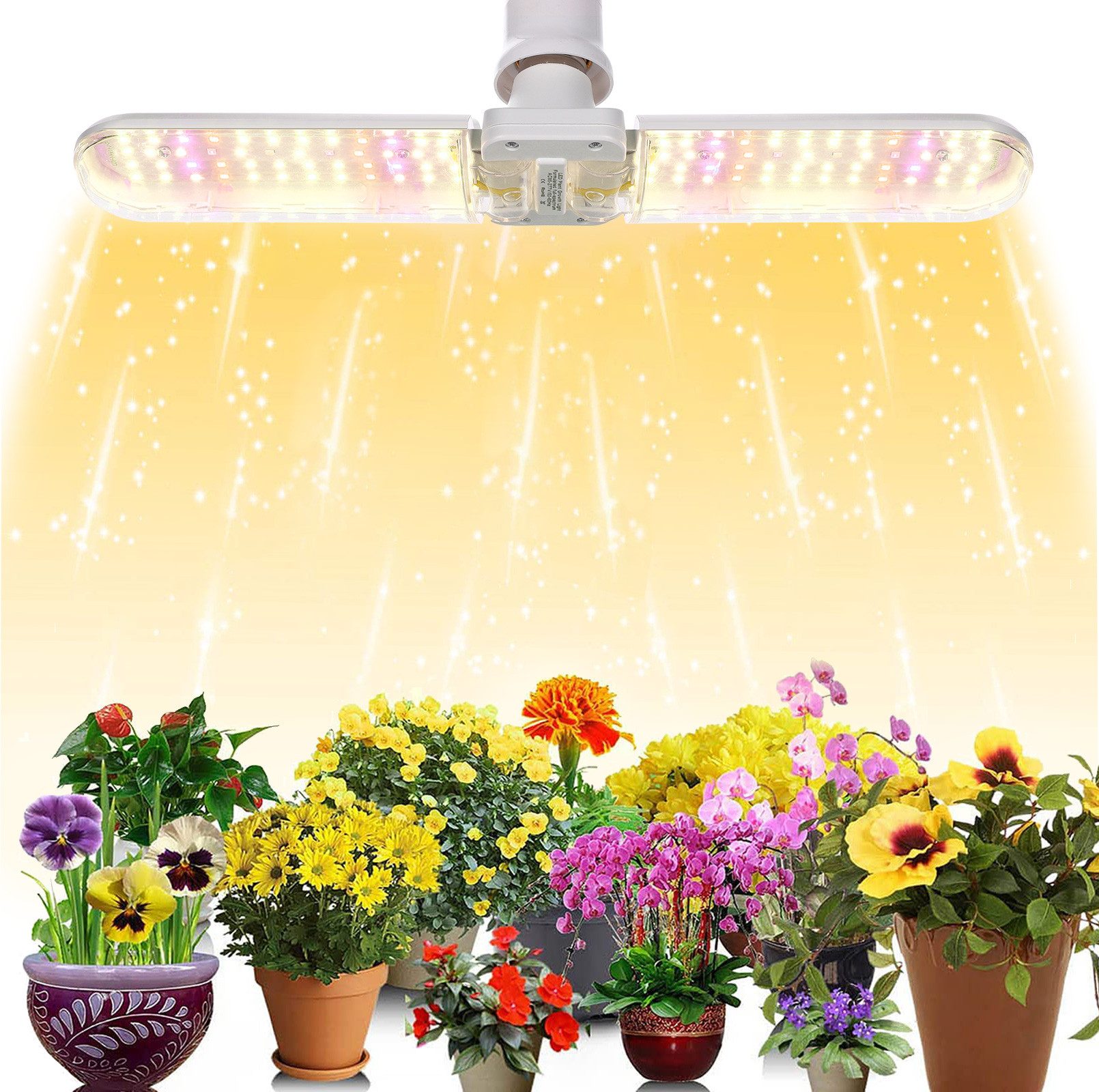 Jibenhome Pflanzenlampe LED-Wachstumslicht E27 Glühbirne,Faltbar Vollspektrum-Leuchtmittel, 120 LEDs, LED fest integriert, für Zimmerpflanzen,Gewächshaus,Cannabis,Gemüse
