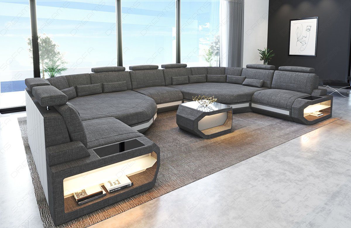 Sofa Dreams Wohnlandschaft Asti HX, Webstoff Strukturstoff, XXL U Form Stoffsofa mit LED, USB-Anschluss, Designersofa