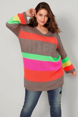 Angel of Style Strickpullover Long-Pullover oversized Blockstreifen V-Ausschnitt