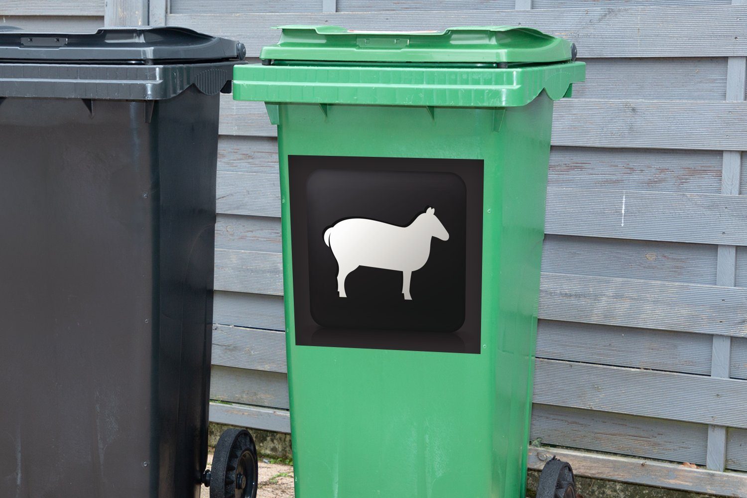Sticker, schwarzem MuchoWow eines auf St), Wandsticker Mülltonne, Hintergrund Schafes Mülleimer-aufkleber, Abfalbehälter Container, Eine (1 Illustration