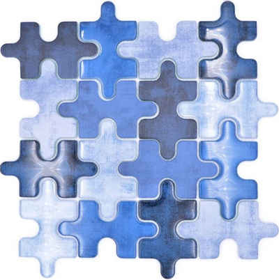 Mosani Mosaikfliesen Glasmosaik Mosaikfliese Puzzle blau hellblau pastell