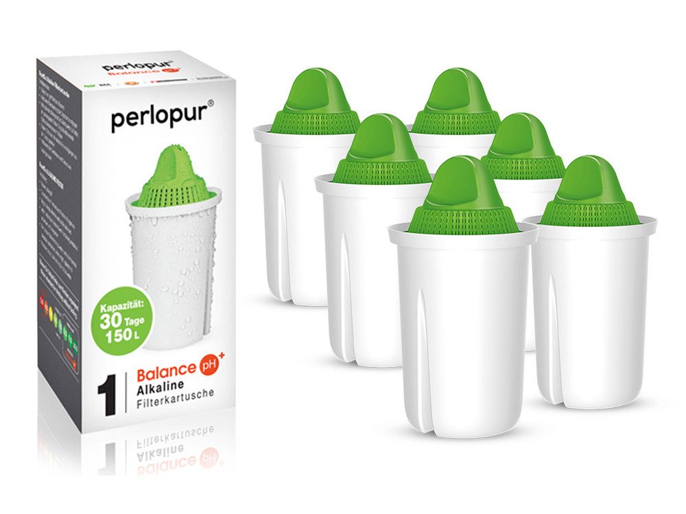 PerloPur Kalk- und Wasserfilter Classic Filterkartuschen Alkaline Pack 6 für bsisches Wasser
