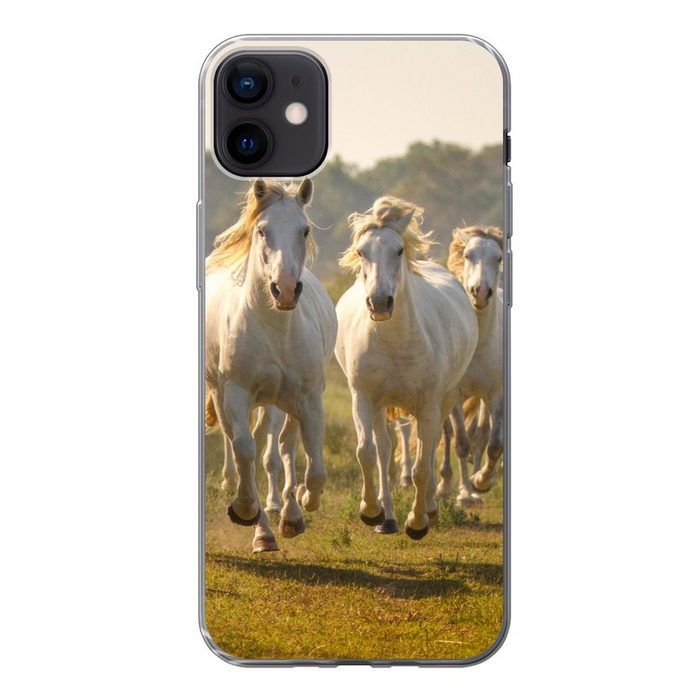 MuchoWow Handyhülle Galoppierende weiße Pferde Handyhülle Apple iPhone 12 Mini Smartphone-Bumper Print Handy