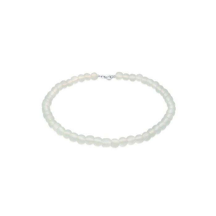 Elli Kette mit Anhänger Glas Bead Matt Weiß 925 Silber Perle
