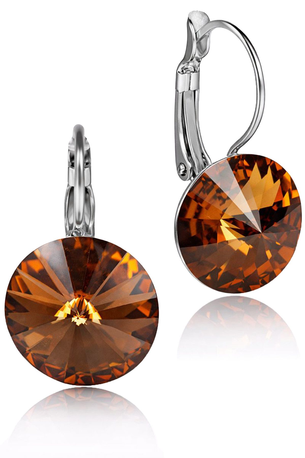 LUISIA® Paar Ohrhänger Silberne Ohrringe "Rivoli" mit 12 mm Kristallen von Swarovski® (2-tlg., inkl. Schmuckbox), Große Farbauswahl