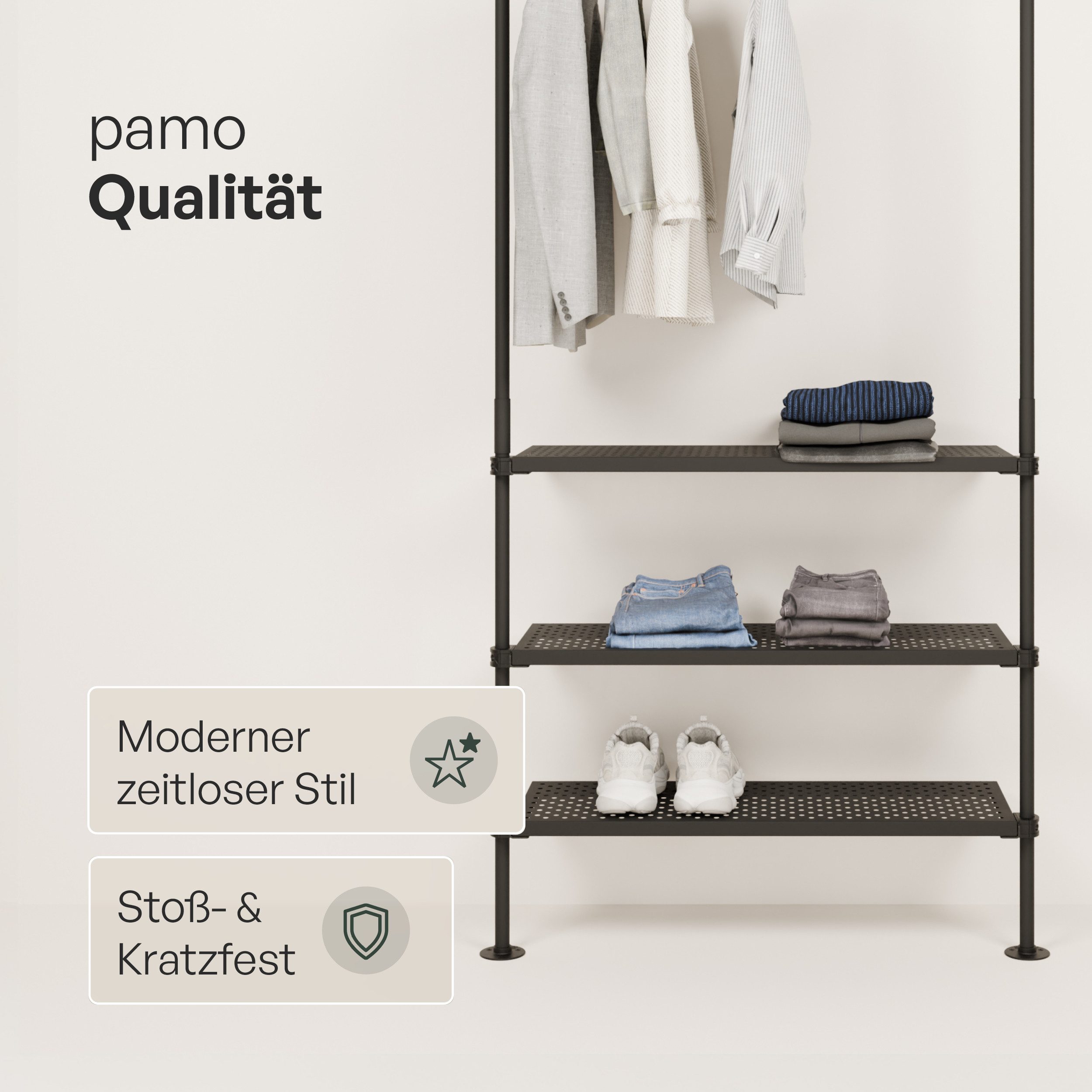 pamo. design Einlegeboden höhenverstellbare Regalböden, kompatibel mit pamo Kleiderstangen (Set, 1), Kratz- & Stoßfeste Metallablage, Stauraum für Kleiderstangen