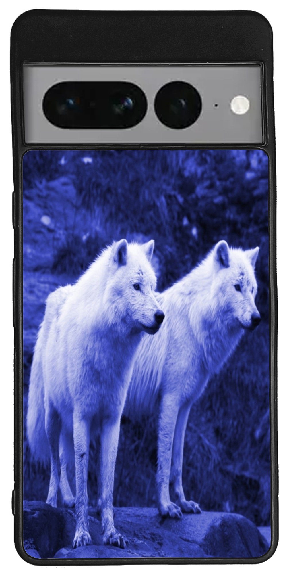Traumhuelle Handyhülle TPU HÜLLE Silikon MOTIV 100 Case Cover Schutzhülle Backcover Etui 5G, zwei Wölfe Blau Handy Bumper Smartphone Rückschale Schwarz 5G