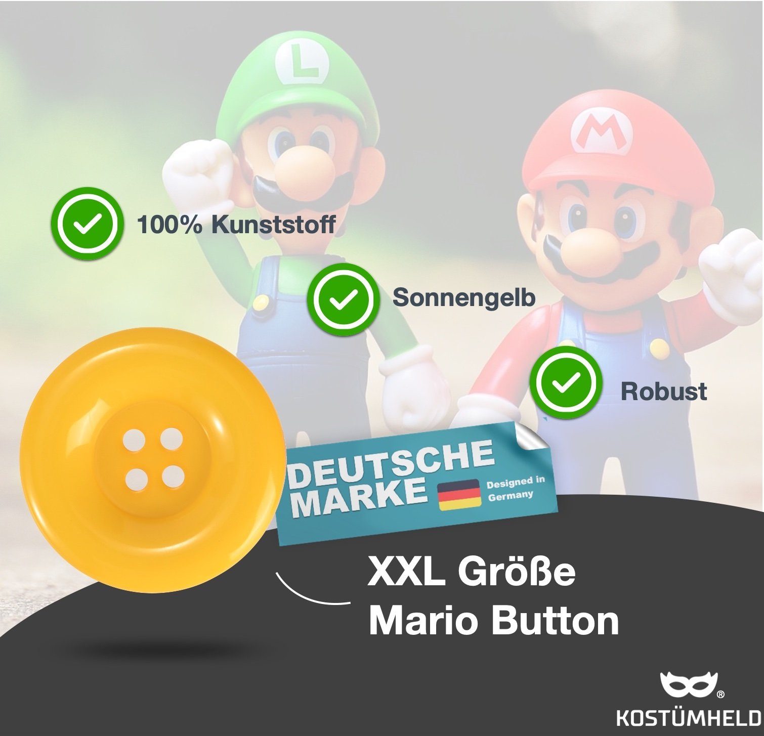 Kostümheld® Knopf 8x Super groß Knöpfe Mario gelb - Kostüm Kinder Erwachsene Fasching, 3 cm groß