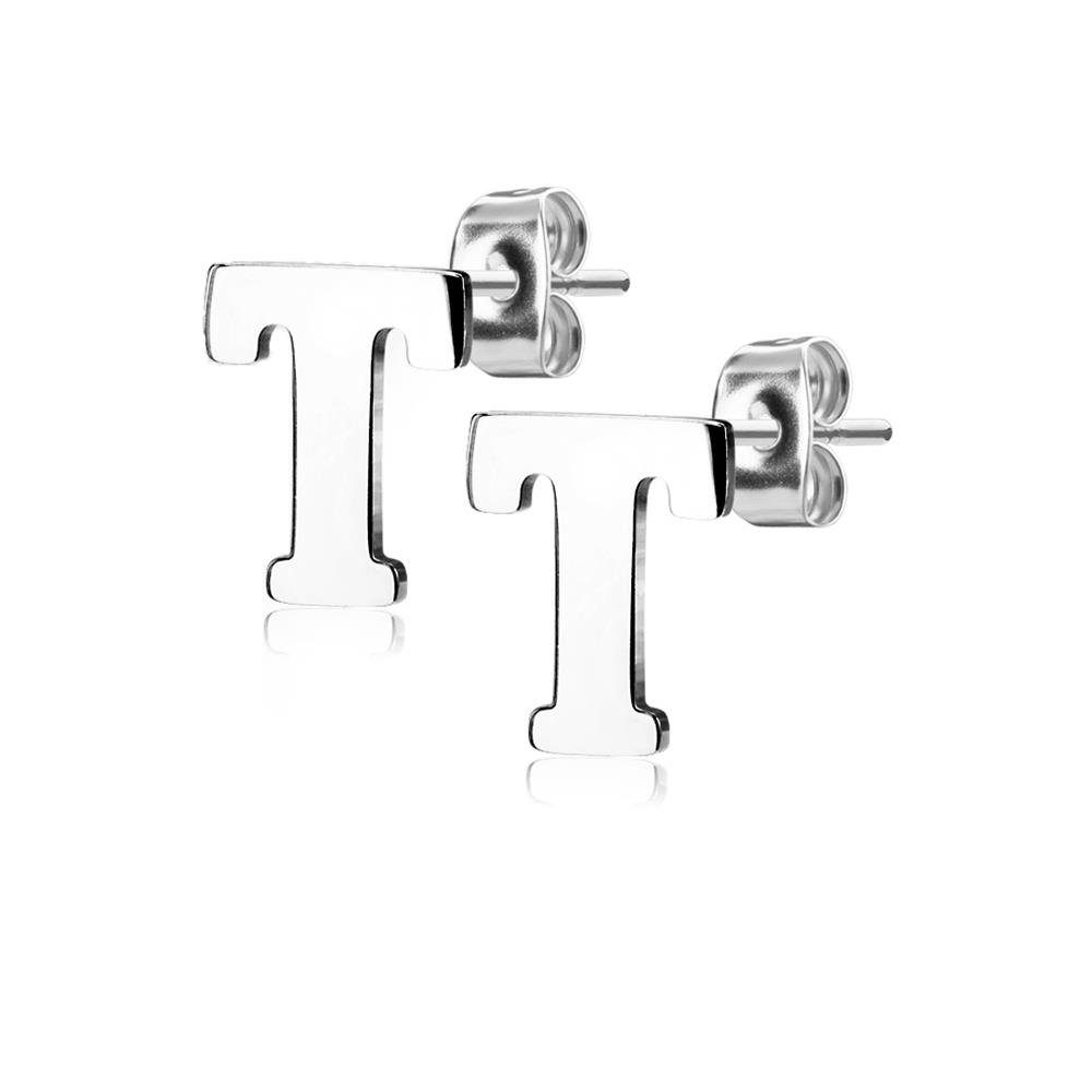 Silber (2 Ohrschmuck Edelstahl Ohrstecker BUNGSA Ohrringe Damen 2-tlg), (1 Paar Ohrstecker-Set Stück), Buchstaben aus