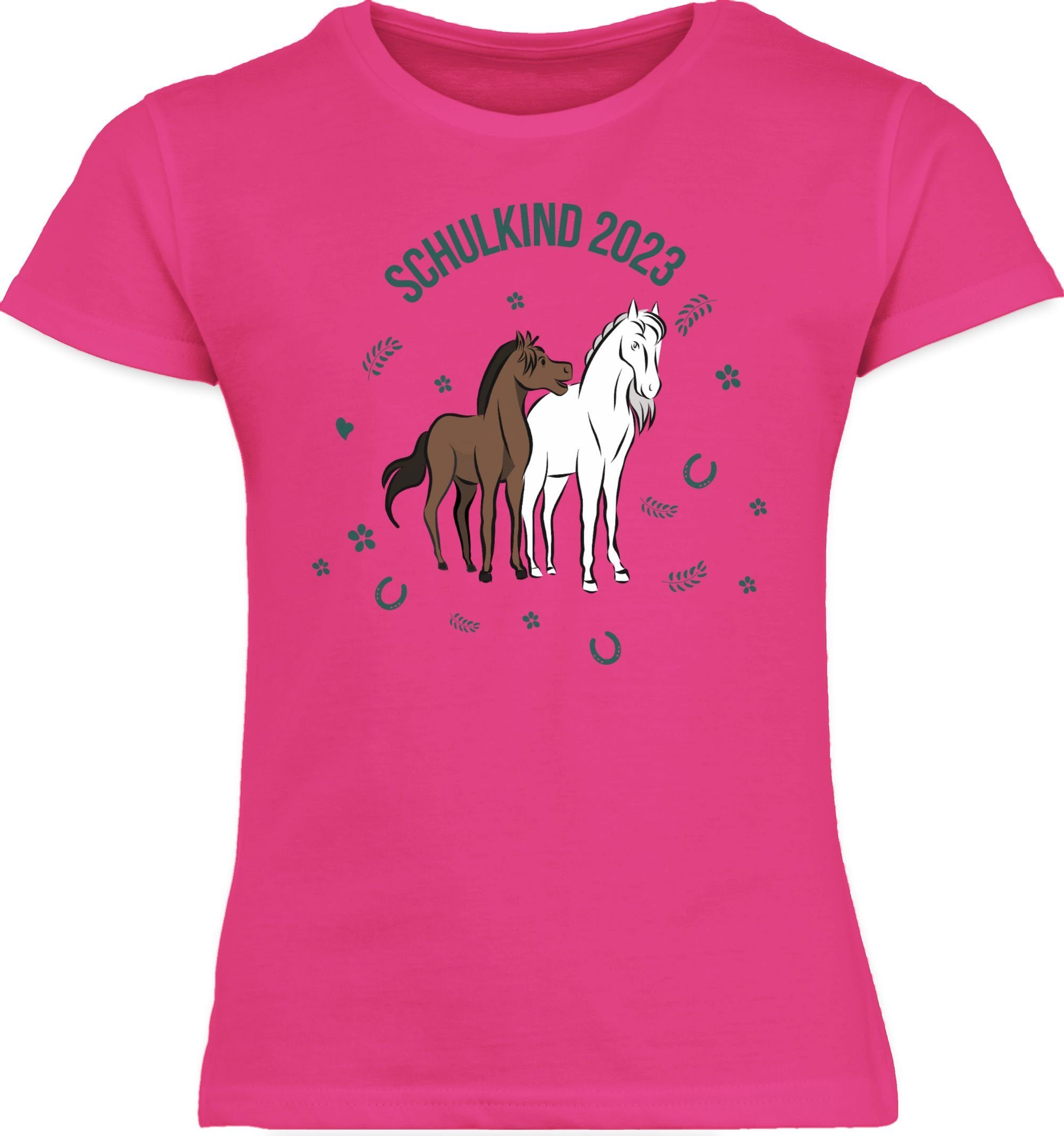 Shirtracer T-Shirt Schulkind 2023 Pferde Einschulung Mädchen 1 Fuchsia