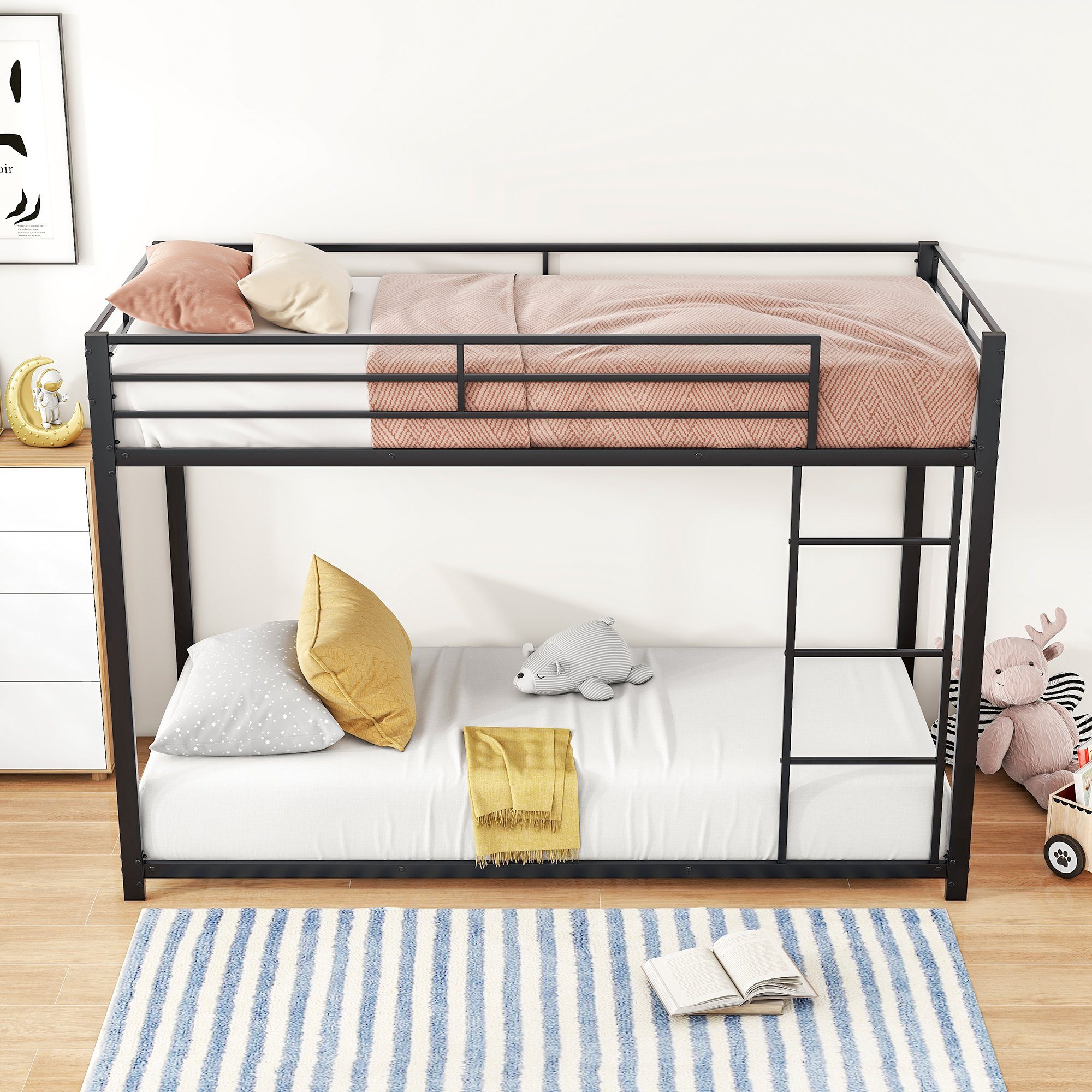 cm), Etagenbett Form klassischer (Eisenetagenbetten schwarz Eisenbetten Kinderbetten REDOM Bett ohne Matratze in Funktionsbett 90x200