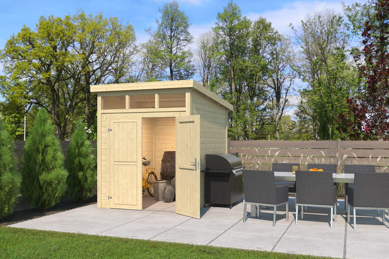 LASITA MAJA Gartenhaus Lasita Maja Gartenhaus Kibo, Modell 2, 28 mm, 220 x 274 x 245 cm, natur