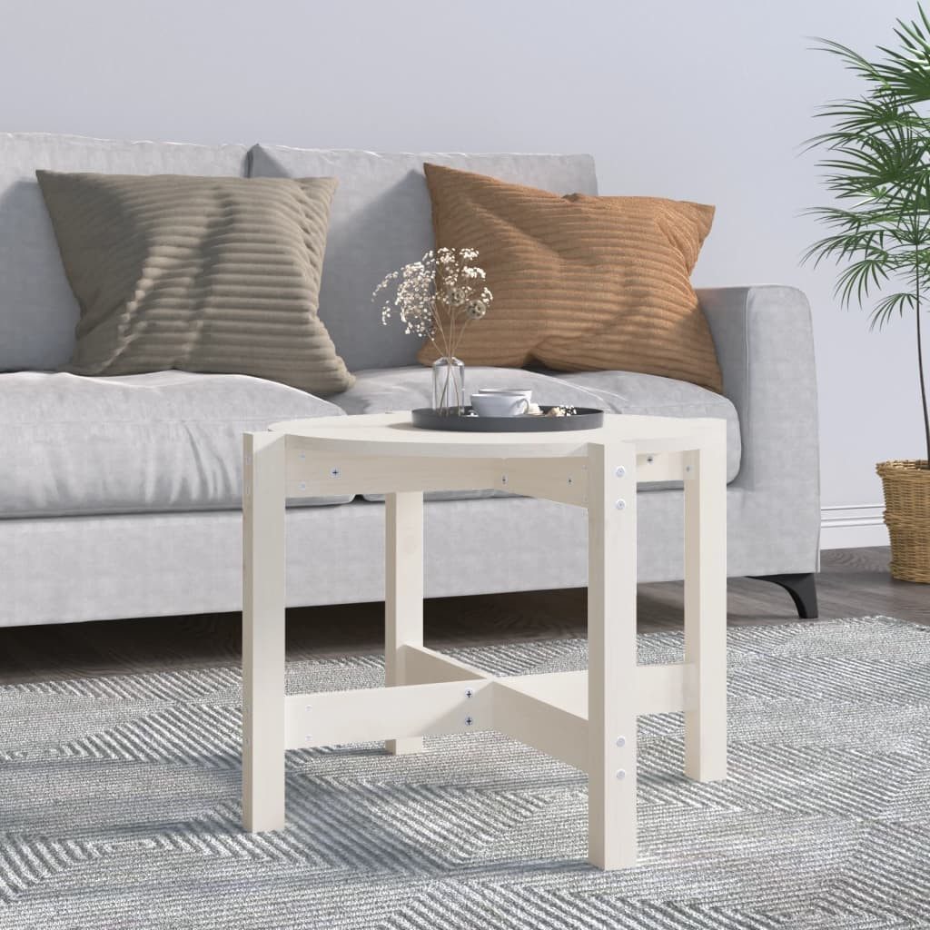 furnicato Couchtisch Klassischer aus massivem Holz Weiß Ø 62,5 x 45 cm (1-St), Rustikaler Wohnzimmertisch mit stabiler Platte für das Wohnzimmer