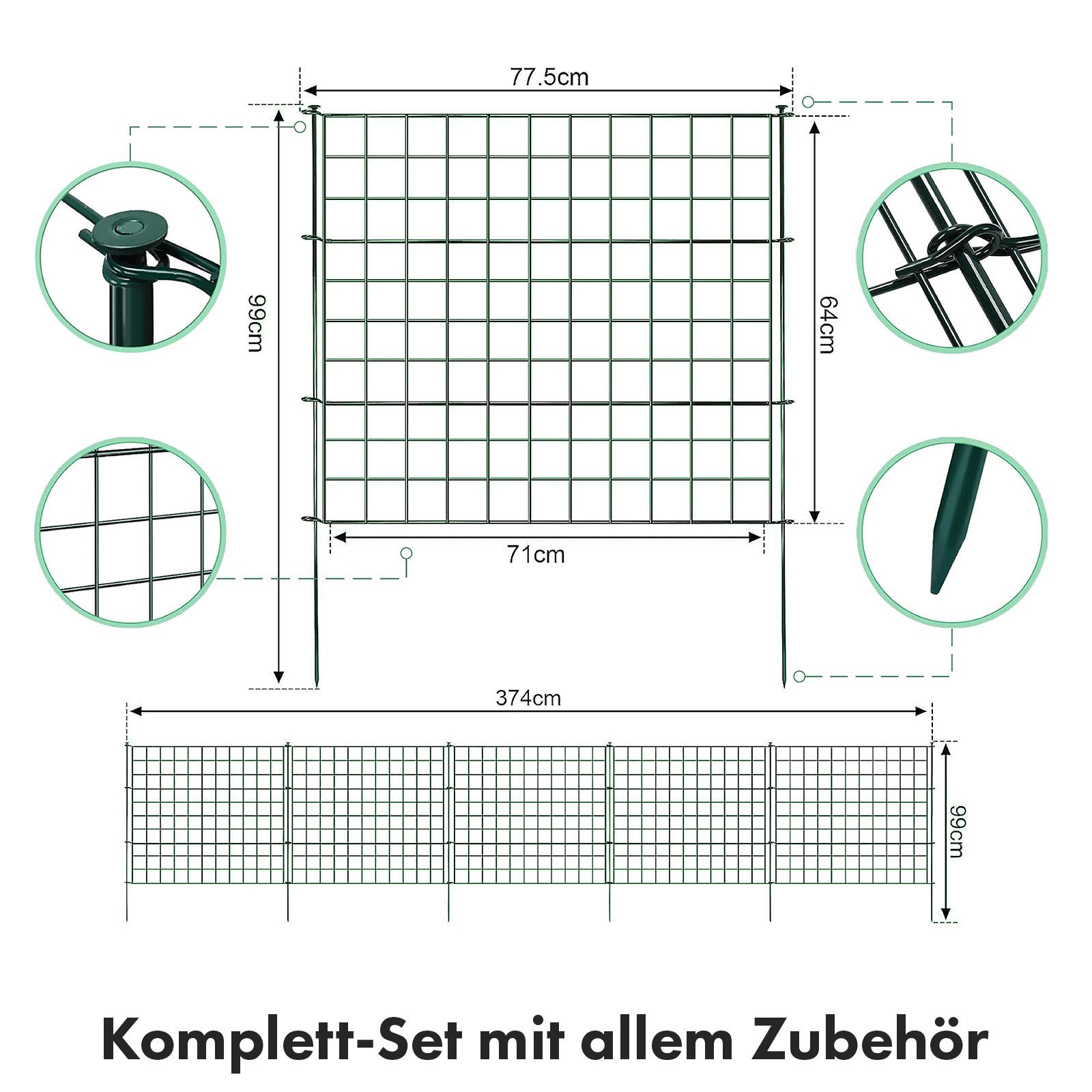 Floordirekt Teichzaun Pablo, Metall-Steckzaun-Set für Garten, Teich & Tiere, rostfrei, (Spar-Set, 5-St., Maße Einzelelement: 64 x 77,5 cm), erweiterbarer Gitterzaun, Sicherheit für Kinder & Schutz für Tiere