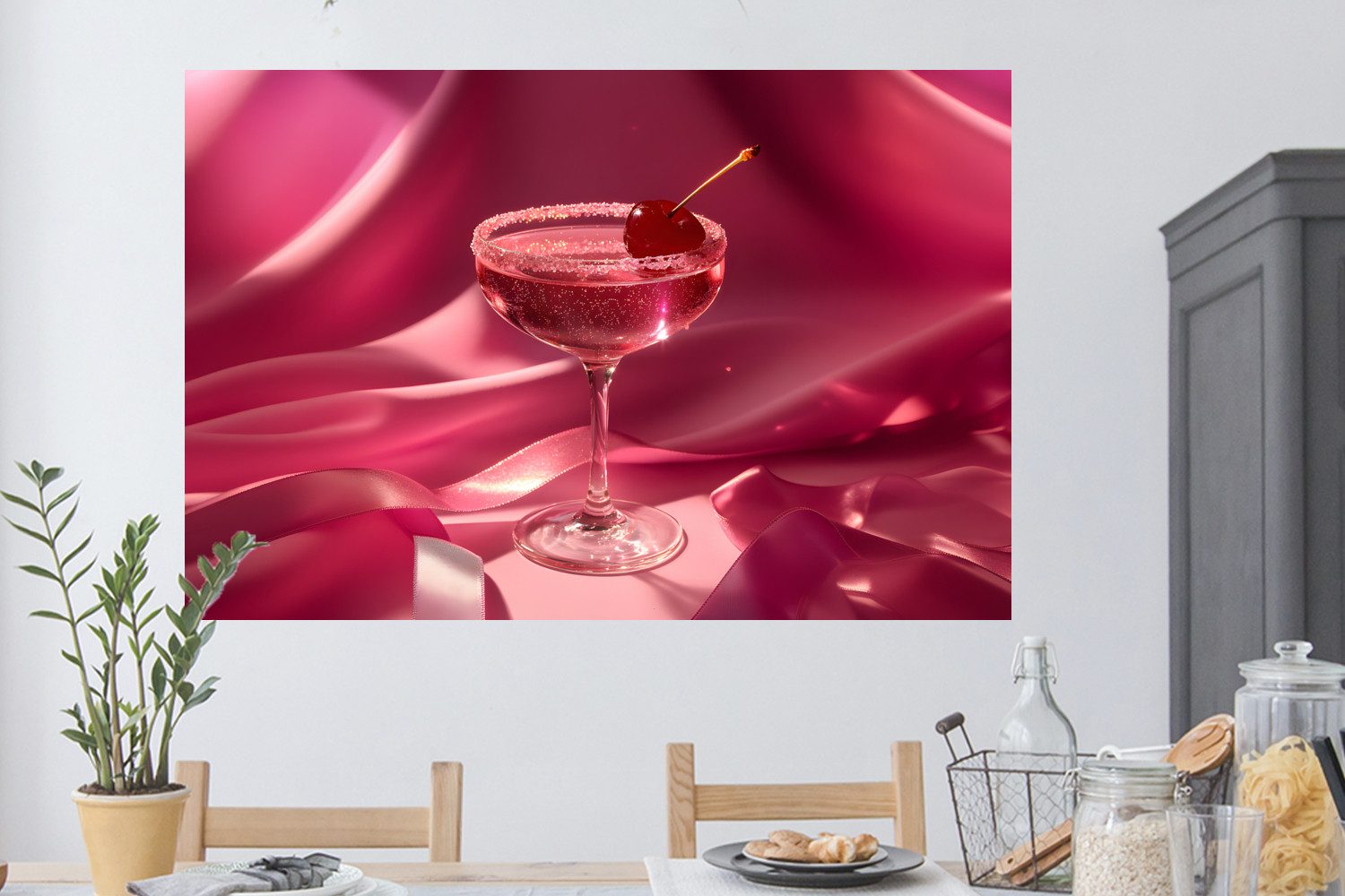 MuchoWow Wandsticker Cocktail - Rosa - Luxe (1 St), Wanddeko, Aufkleber, Wandtattoo, 120x80 cm