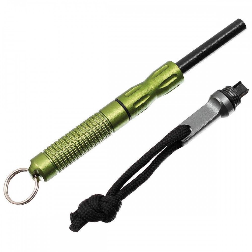 MFH Feuerzeug MFH Feuerstarter, kompakter Zündstein für Outdoor. (kompakter Feuerstahl mit Schaber), kompakter Feuerstahl mit Schaber, 3-teilig, schraubbar