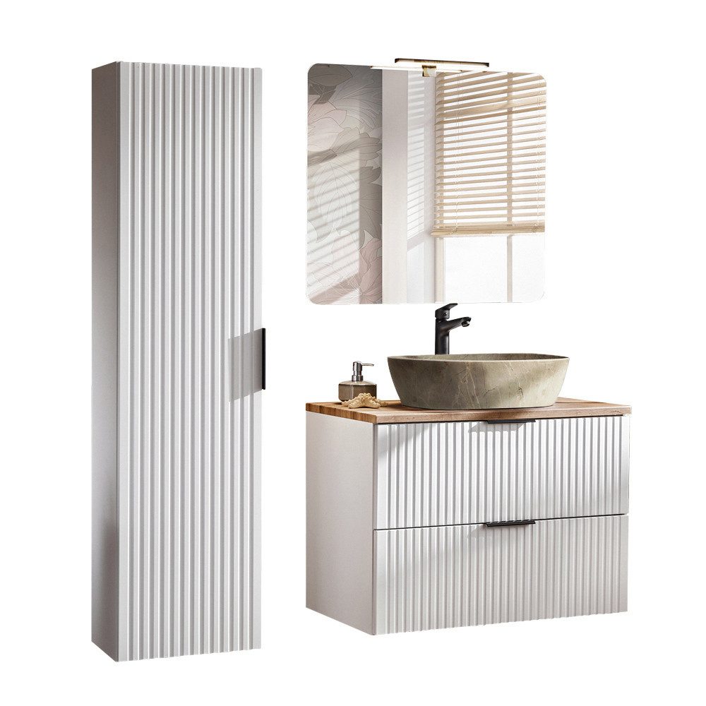 Lomadox Badmöbel-Set ADELAIDE-56-WHITE, (Spar-Set, 3-St), matt weiß LED-Spi günstig online kaufen