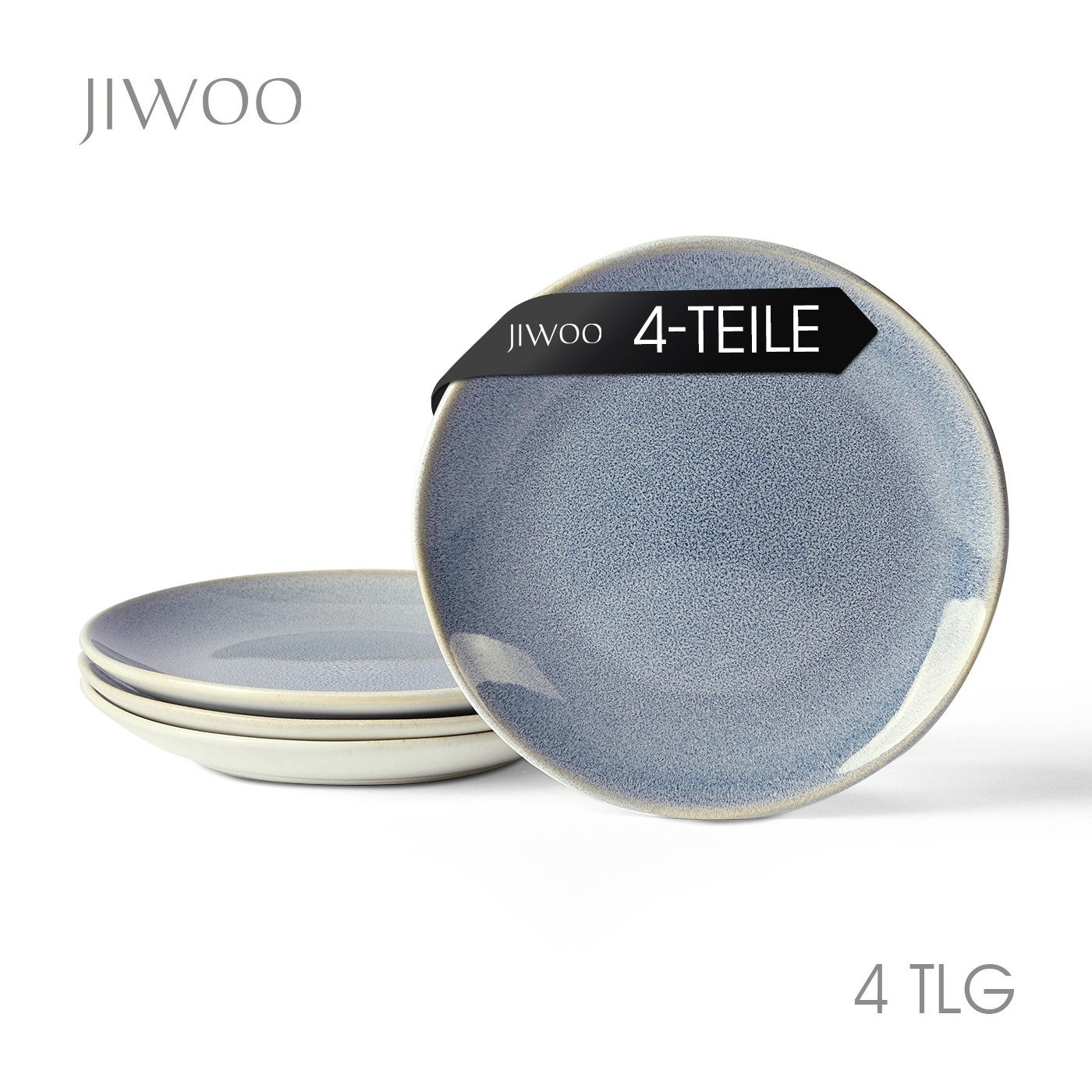 JIWOO Teller 4er Ø19,5cm, Speiseteller Steakteller Dessertteller Pastateller Plate, (4 St), Keramik Hochwertiges Tellerset Blau Mikrowellenofen Spülmaschine