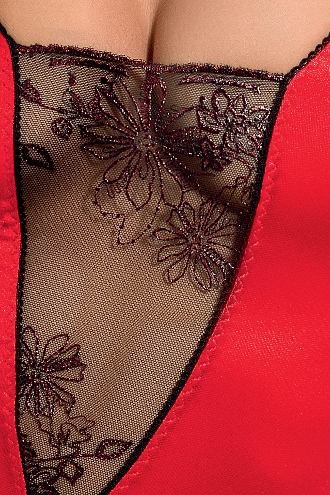 Passion Dessous Stringbody Roter Damen Dessous Body elastisch dehnbar mit Spitze und Hakenverschl