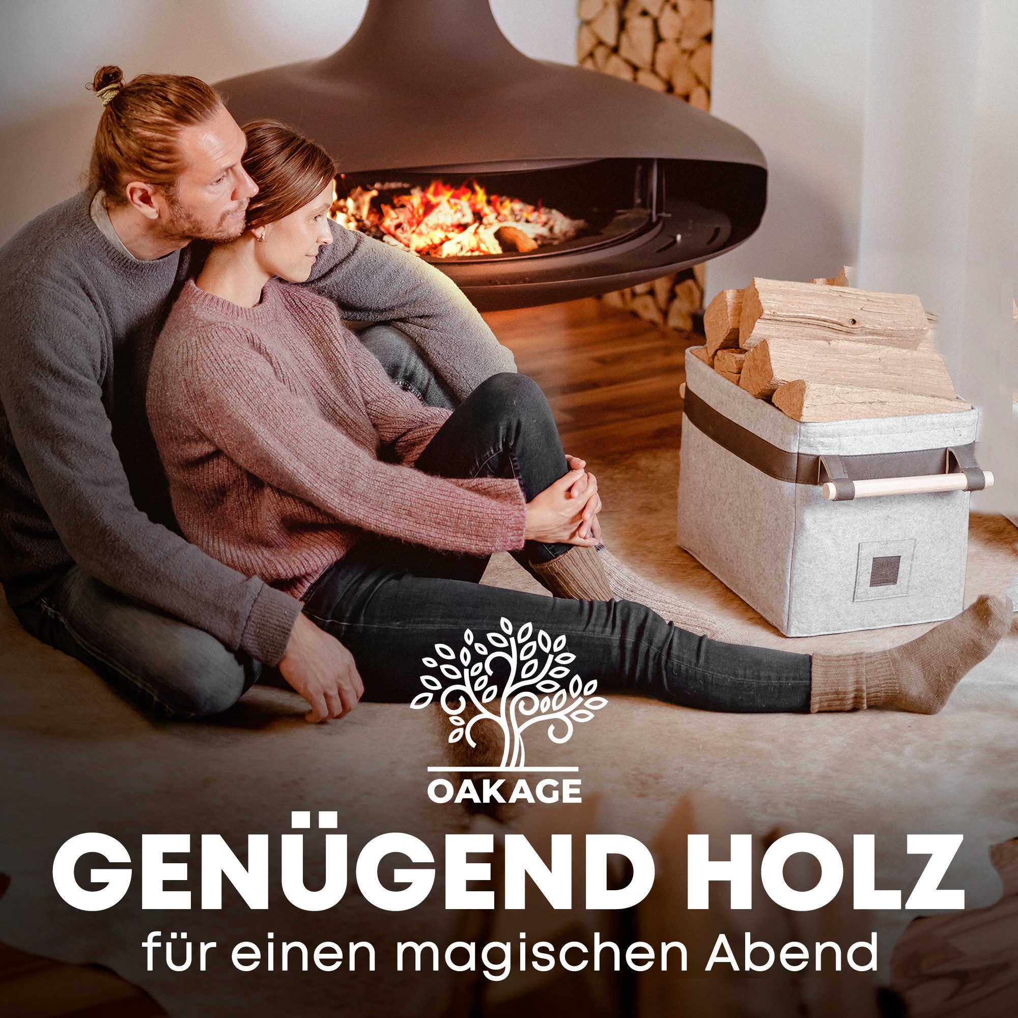 OAKAGE Kaminholzkorb Holzkorb für Kaminholz Feuerholzkorb Brennholzkorb Kaminkorb Filzkorb, einfallsichere Seitenwände