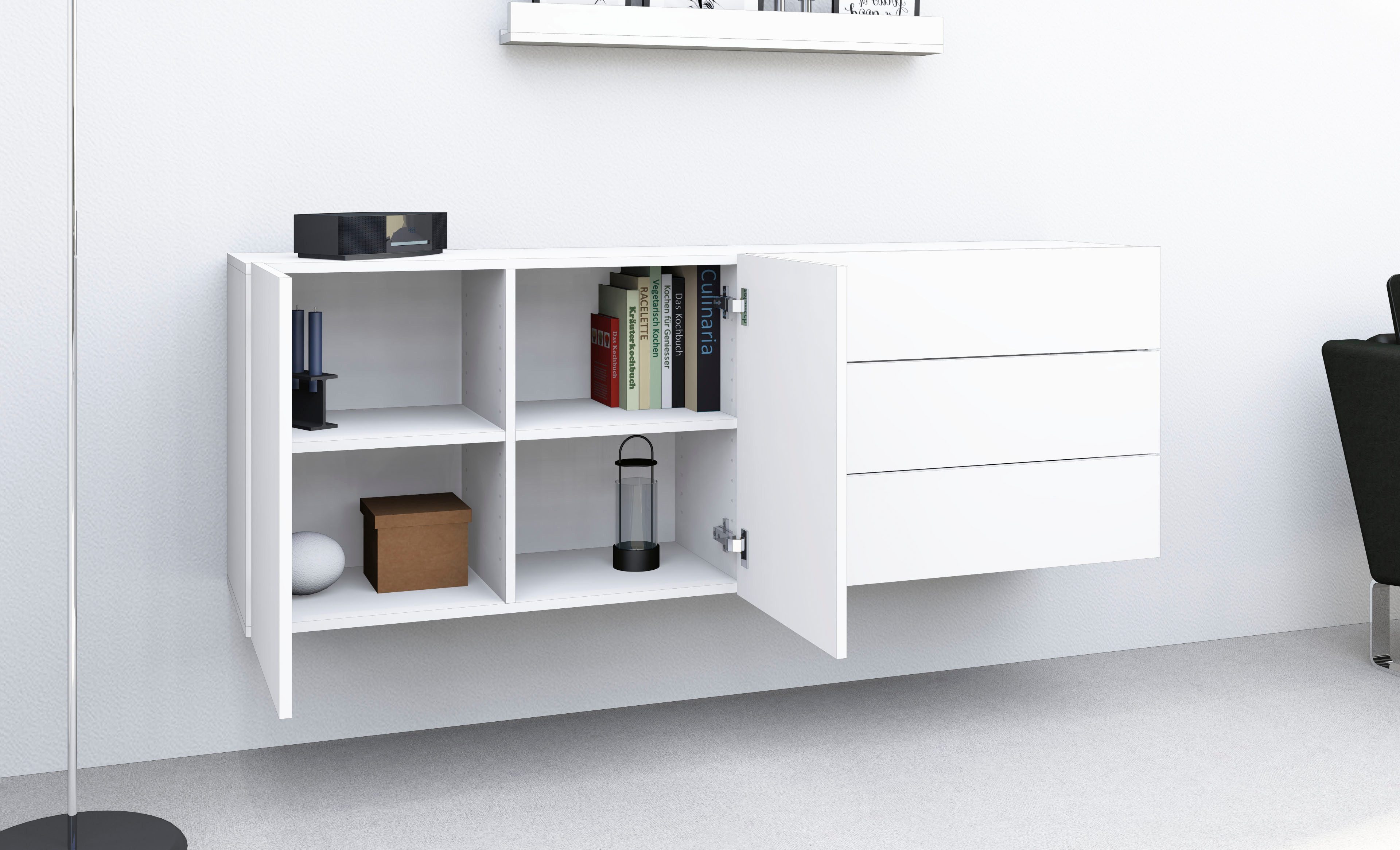 borchardt Möbel Sideboard Sophia, Hängeschrank mit 2 Türen, 3 Schubkästen, Breite 152 cm, Breite 152 cm, zur Wandmontage