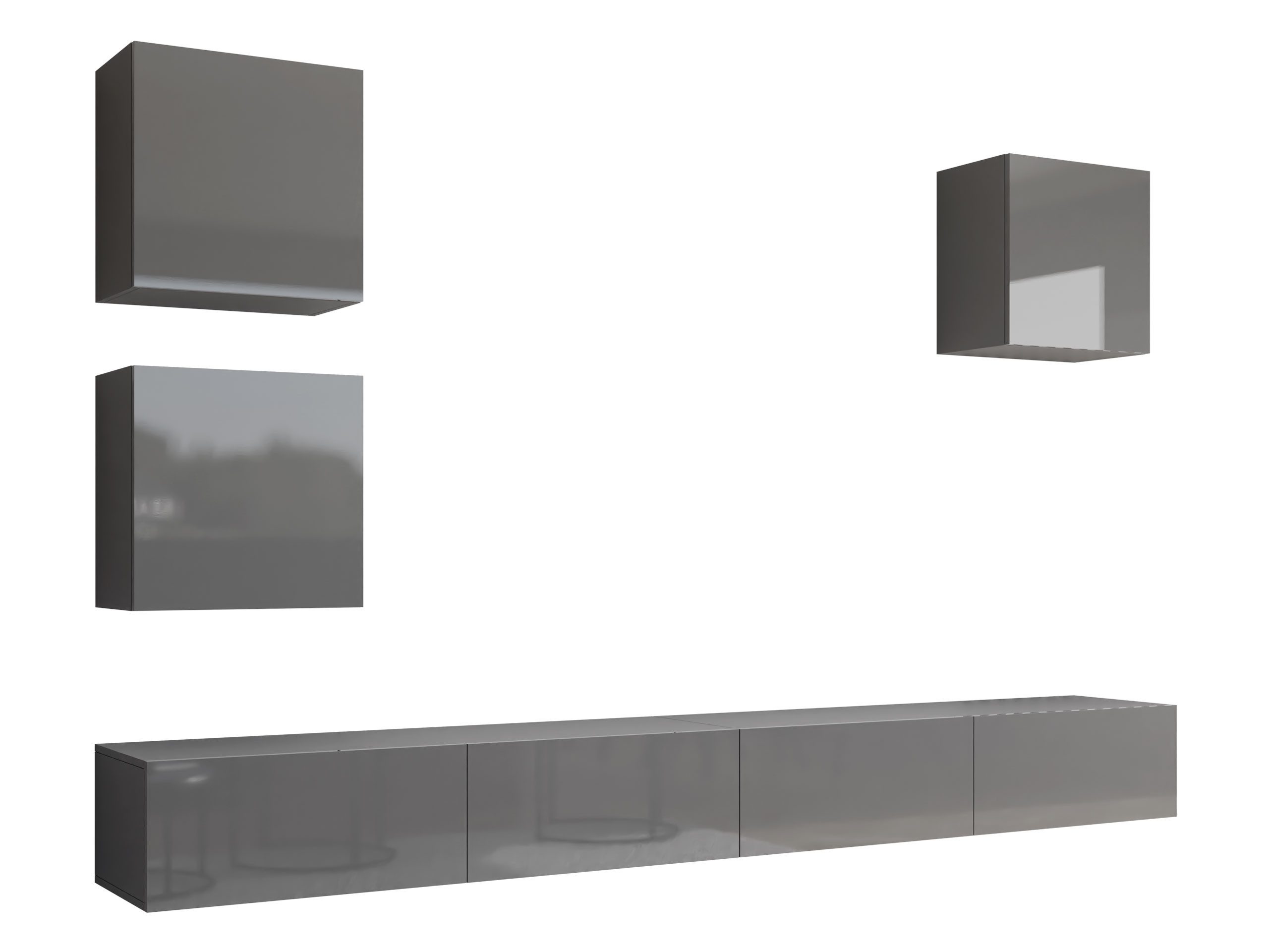 MIRJAN24 Wohnwand Vigo XXII, (5er-Set, 3x Vitrine, 2x TV-Lowboard), grifflosem Öffnen "push to open"