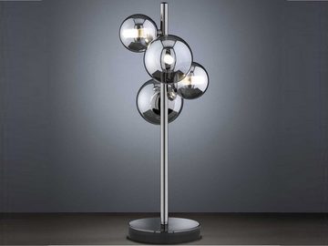 WOFI LED Tischleuchte, LED wechselbar, Warmweiß, ausgefallene Bubble Lampe 4x Rauch-Glas Kugel, Fensterbank, Höhe 48cm