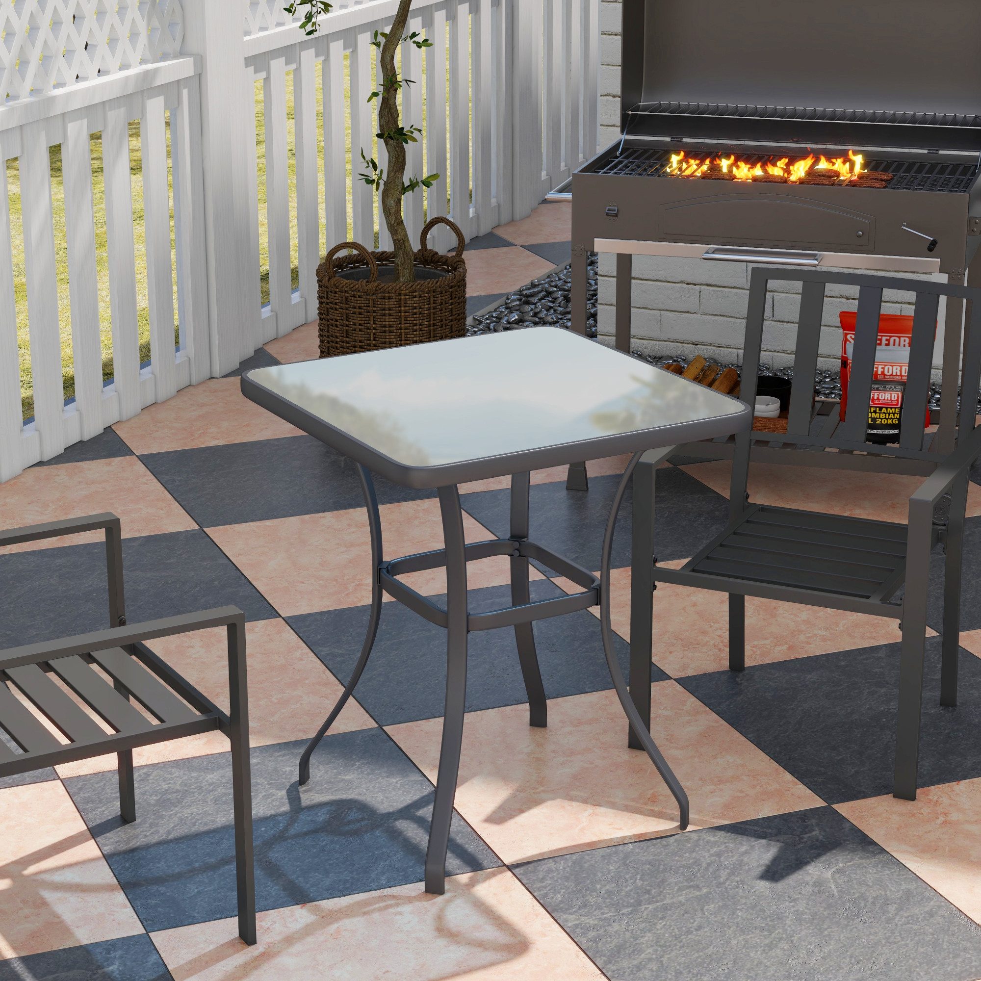 CHICFURN Gartentisch Quadratischer Glastisch, wetterfest, Schwarz, modernes Design (Packung, 1-St., Kompakt für Balkon, Terrasse oder Outdoor-Bereiche geeignet), Maße 68,5 x 68,5 cm, pflegeleicht und stabil