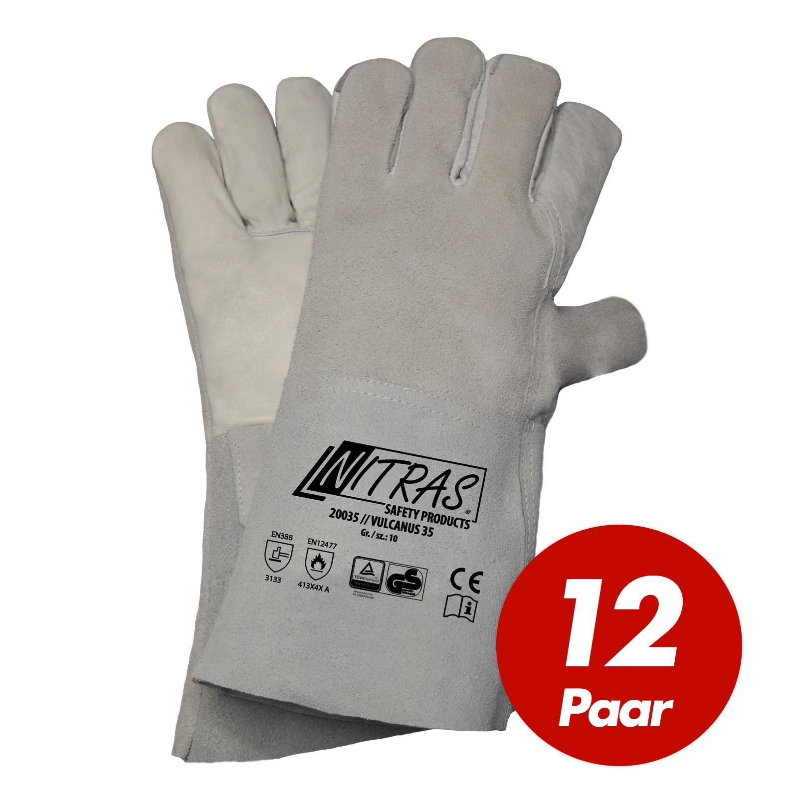 Paar Handschuhe,12 NITRAS (Set) Nitras Vulcanus 20035 Hitzeschutzhandschuhe Schweisserhandschuhe 5-Finger