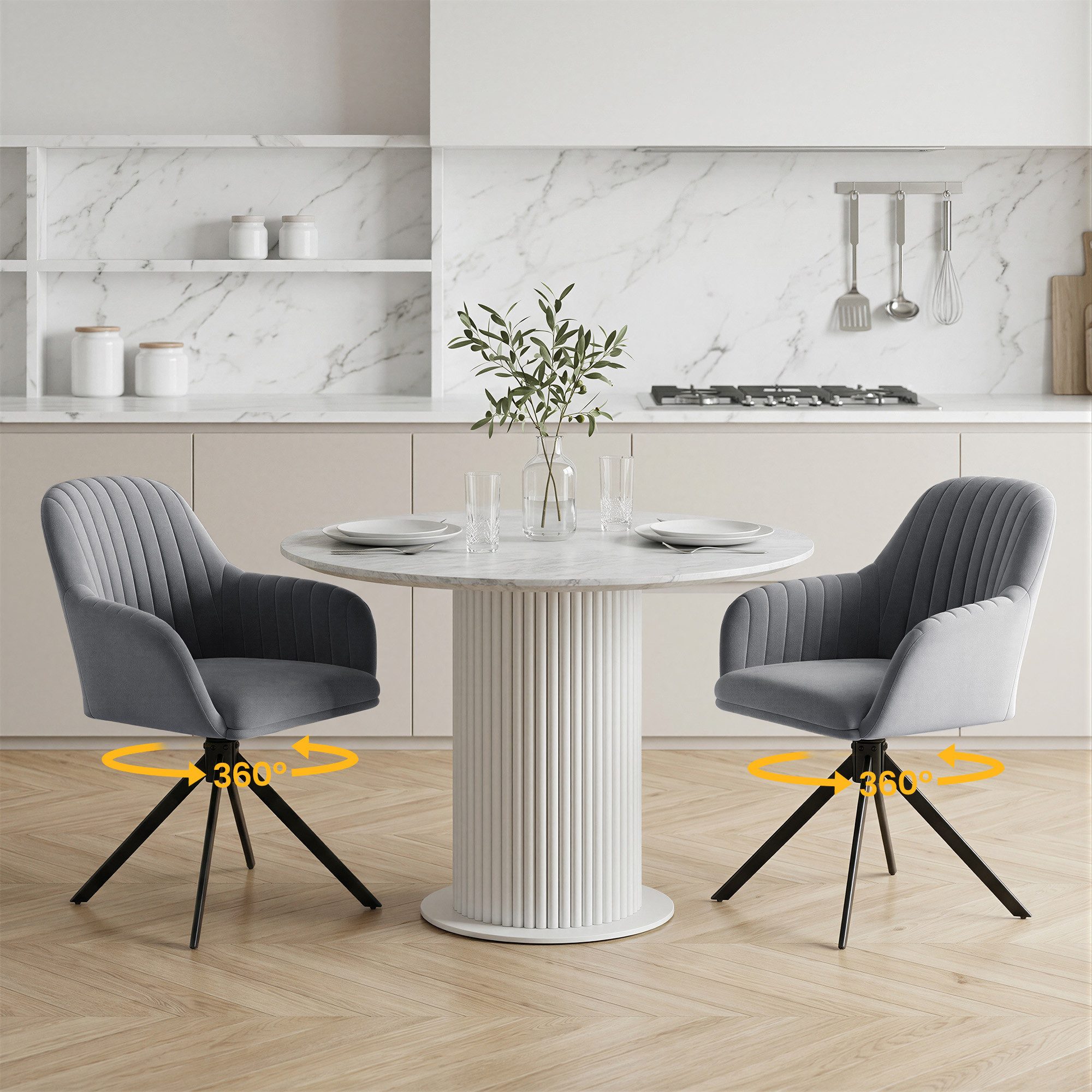 HawthyHome Esszimmerstuhl 2er Set mit Armlehne & Metallbeinen, Samt Polsterstuhl, 360° Drehbar (2 St), 360° Drehbar, Höheneinstellbar – Bild 3 von 5