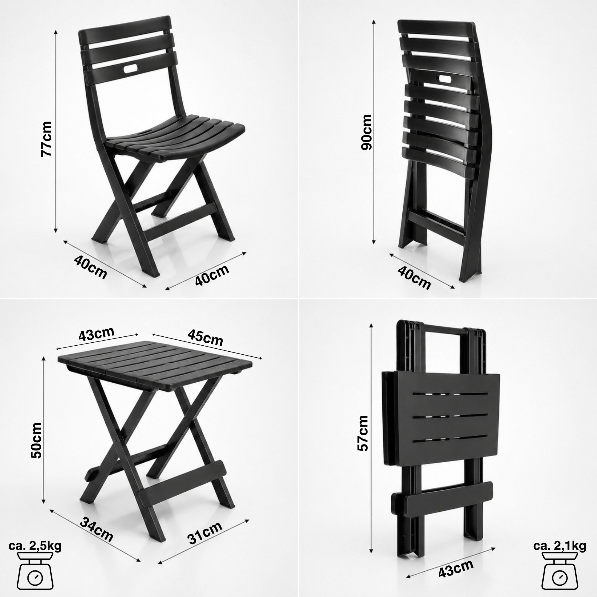 BigDean Gartenstuhl 2X Gartenstuhl und 1 Gartentisch klappbar Anthrazit Wetterfest (Set, 2 St), Platzsparende Maße, Pflegeleichte Oberfläche, Made in Italy – Bild 3 von 5