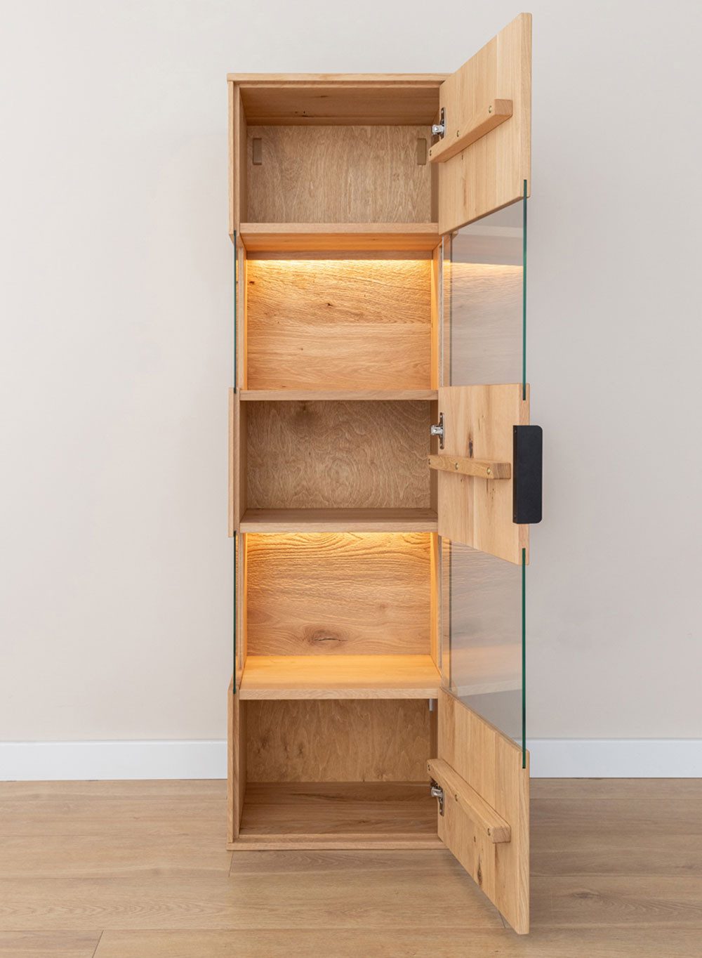 Feldmann-Wohnen Wohnwand Tirano, (mit Türen, mit Einlegeböden, mit Glaseinsatz, 2-St., Massivholz, geölte Oberfläche), 2-teilig Massivholz geölt Eiche Natur