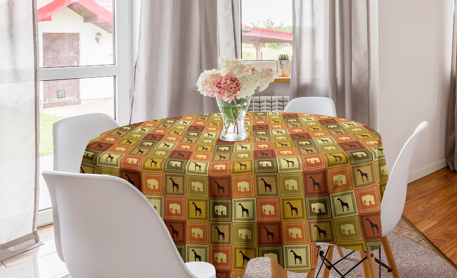 Abakuhaus Tischdecke Kreis Tischdecke Abdeckung für Esszimmer Küche Dekoration, Jahrgang Tiere Muster