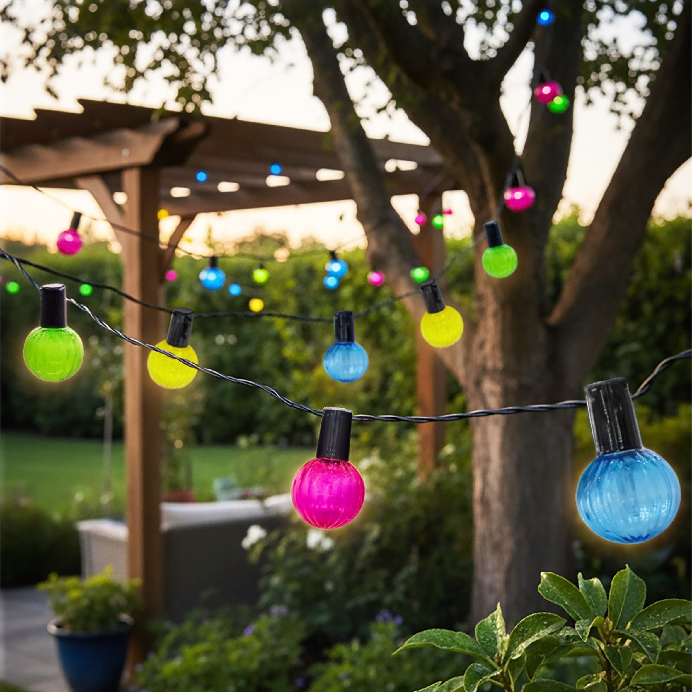 Spetebo LED Dekolicht Solar Lichterkette mit 20 Glühbirnen, solarbetrieben, LED, warm weiß, Party Lichterkette für den Garten