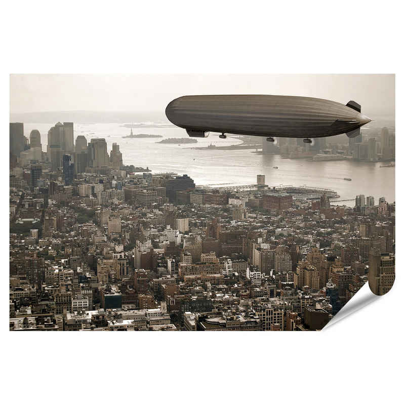 islandburner Poster Zeppelin über Manhattan Vintage Style Bilder