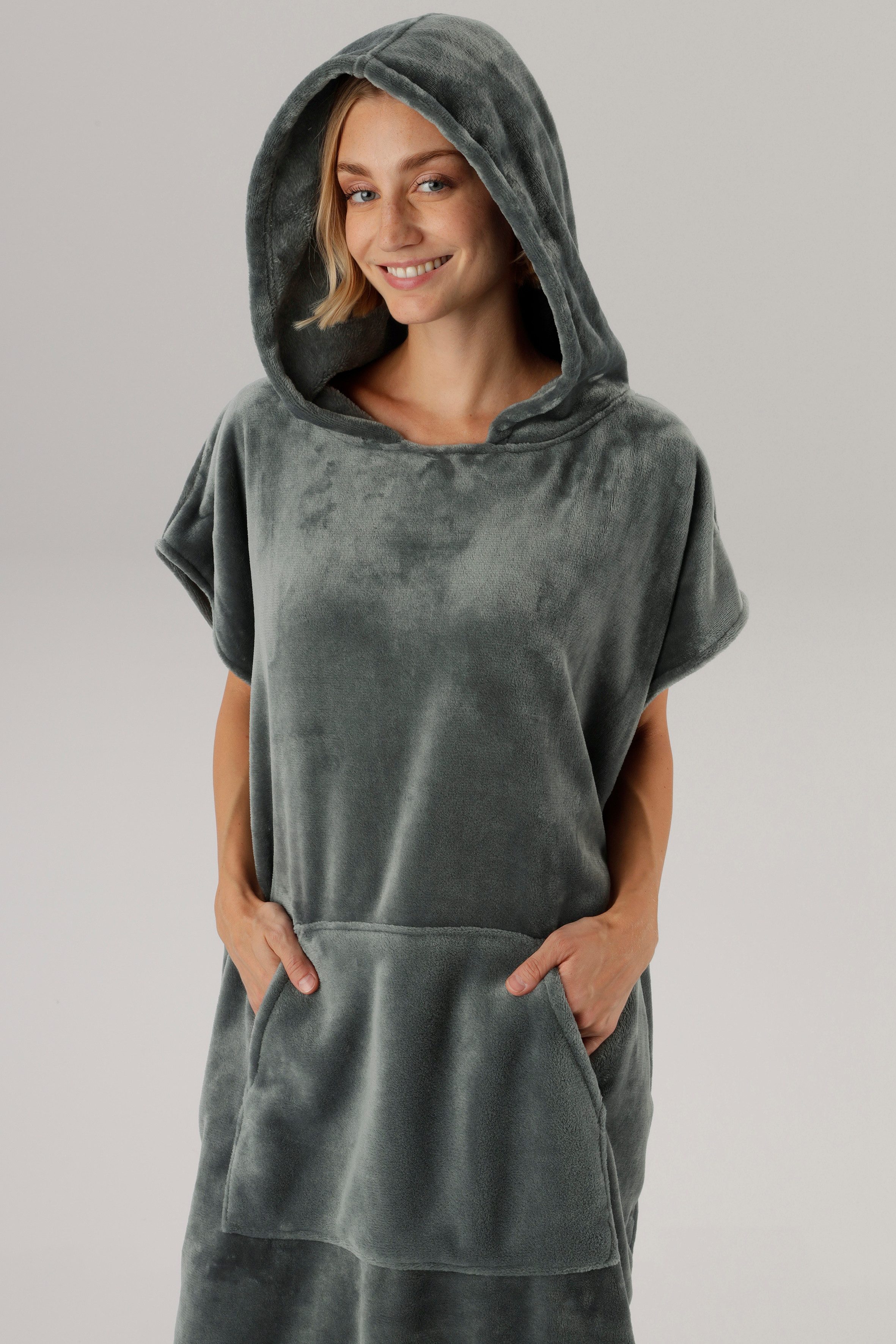 OTTO home Badeponcho Miia, Surfponcho ideal für Sauna, Spa & im Urlaub, Langform, Microfaser, Kapuze, weich und kuschelig, plüsch, Unisex, für Damen und Herren