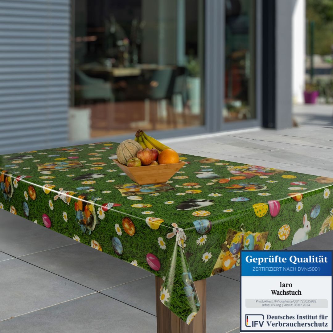 laro Tischdecke Wachstuch-Tischdecken Abwaschbar Wiese Hase Eier Ostern rechteckig