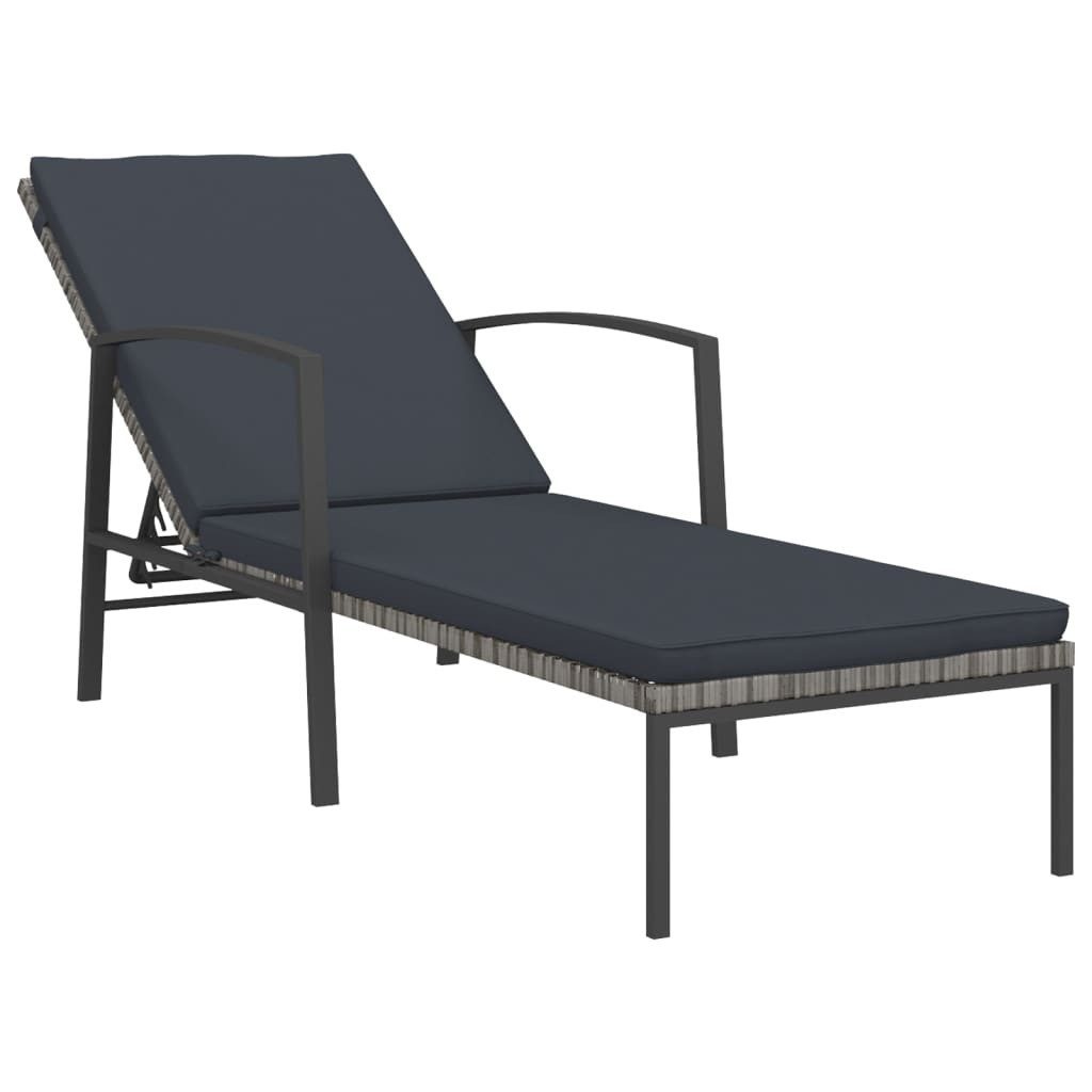 vidaXL Gartenliege, Sonnenliege mit Auflage Poly Rattan Grau
